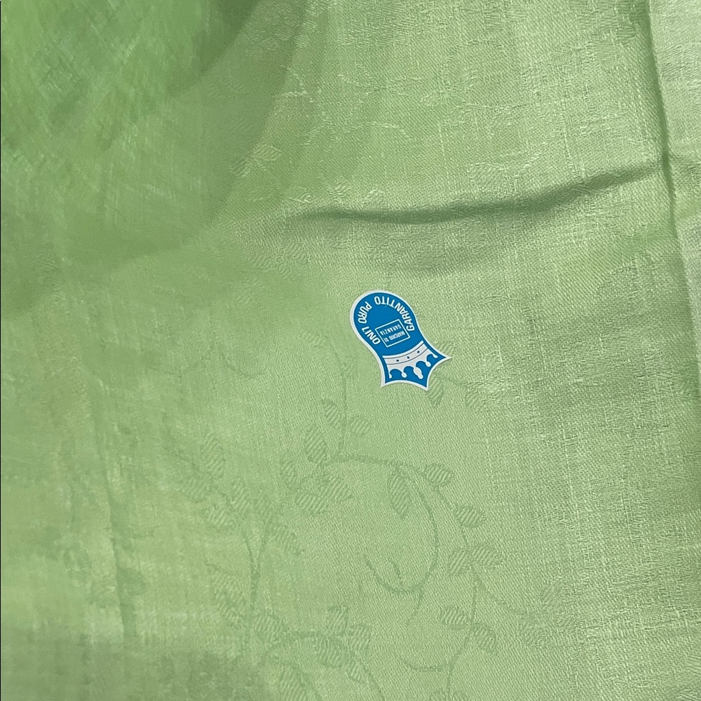 Vintage Italian Pure Linen Tablecloth Lime Green Floral - Picture 2 of 9